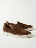 Mulo - Leather-Trimmed Waxed-Suede Slip-On Sneakers - Brown