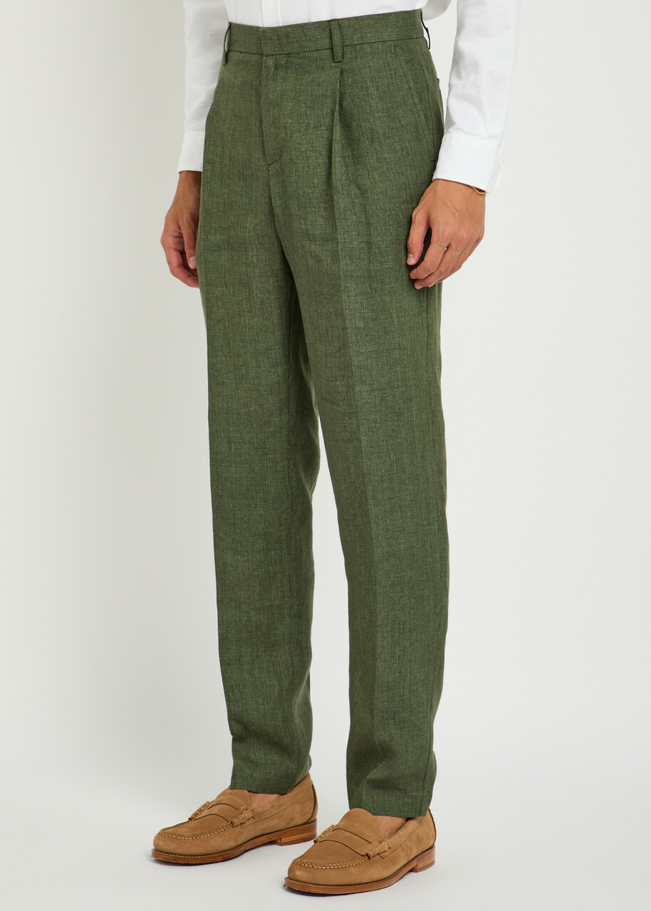 Sunspel Tapered-leg Linen Trousers Khaki