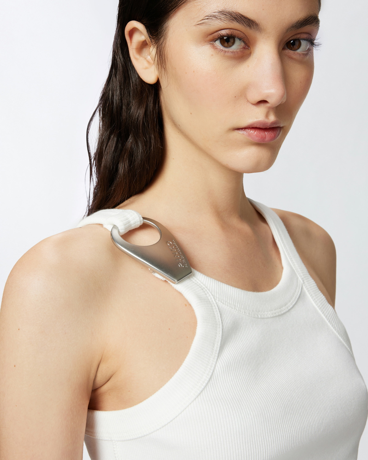 Pinko Reimagine By Pinko X Patrick Mc Dowell Ribbed Vest Top With Buckle Bright White