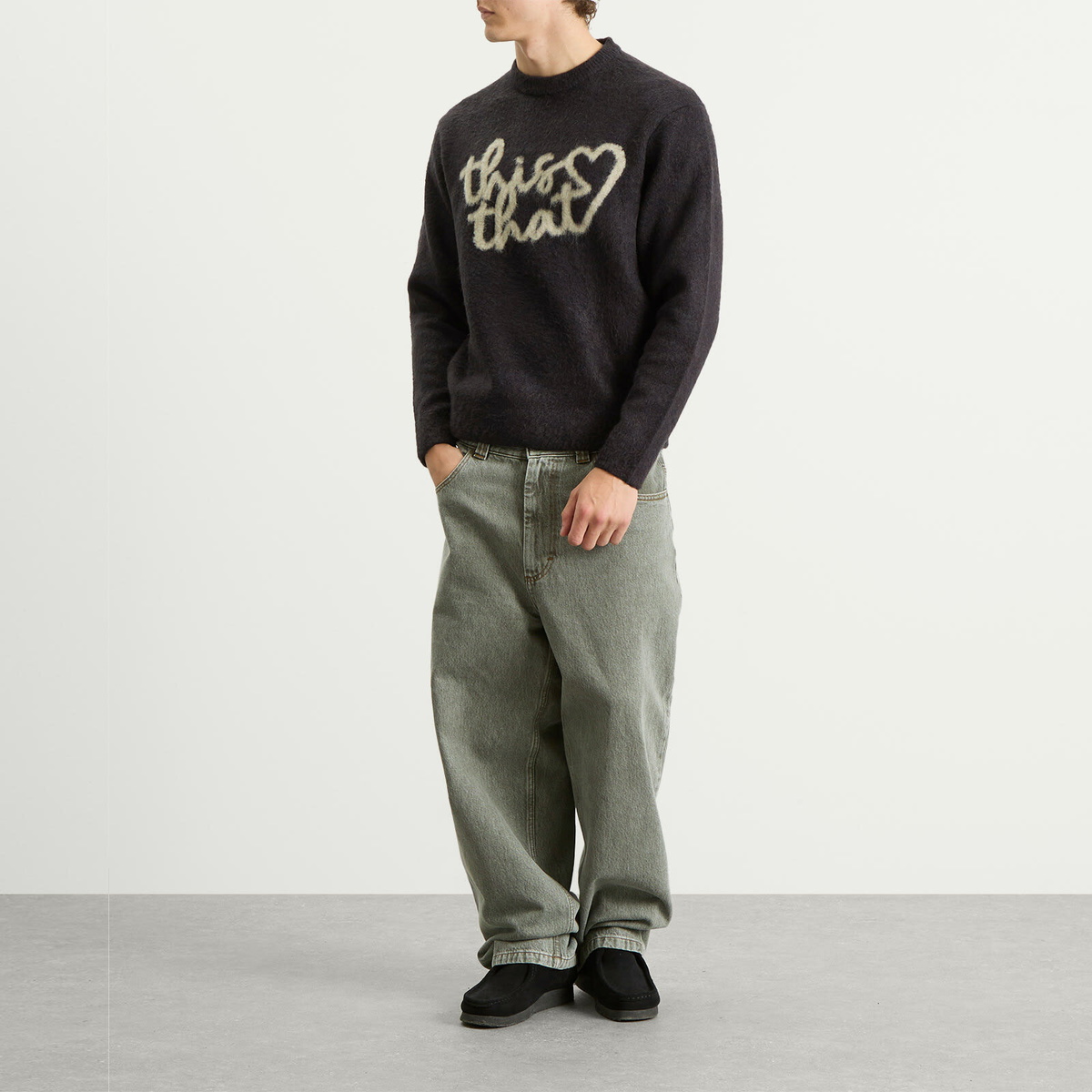 thisisneverthat Men's Heart Logo Knit Jumper in Dark Navy