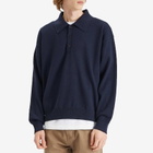 Róhe Men's Knitted Long Sleeve Polo in Navy