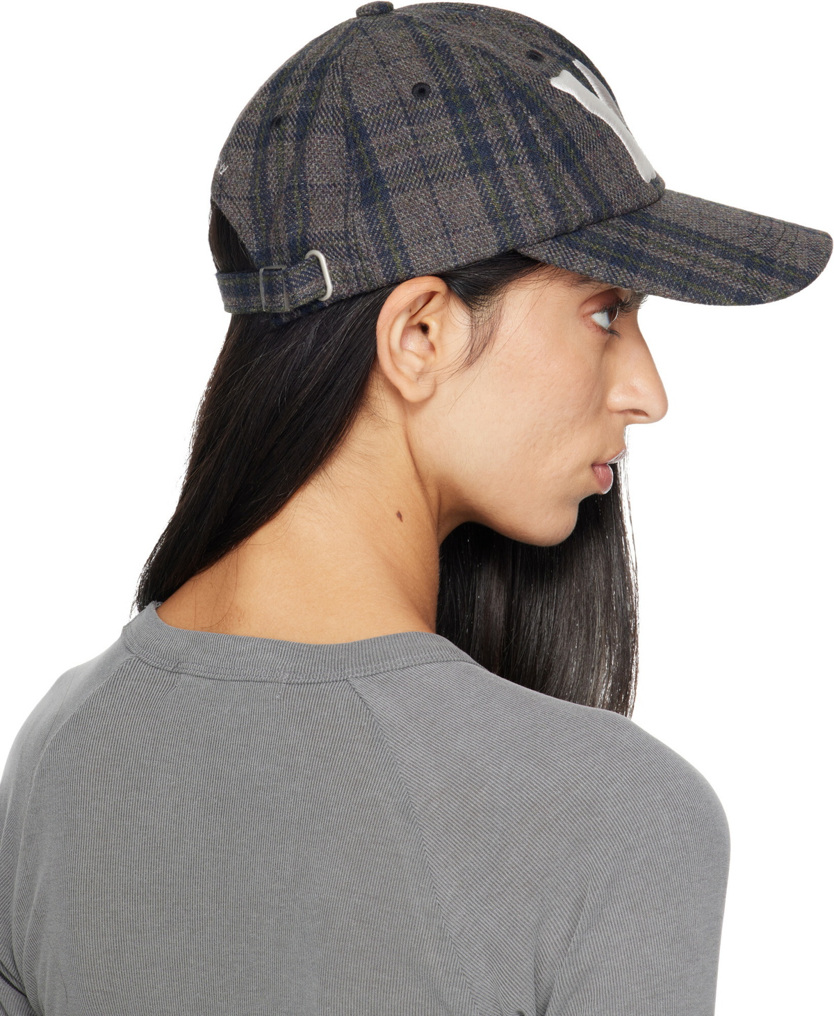 OPEN YY Brown 'Yy' Checkered Heart Bone Ball Cap