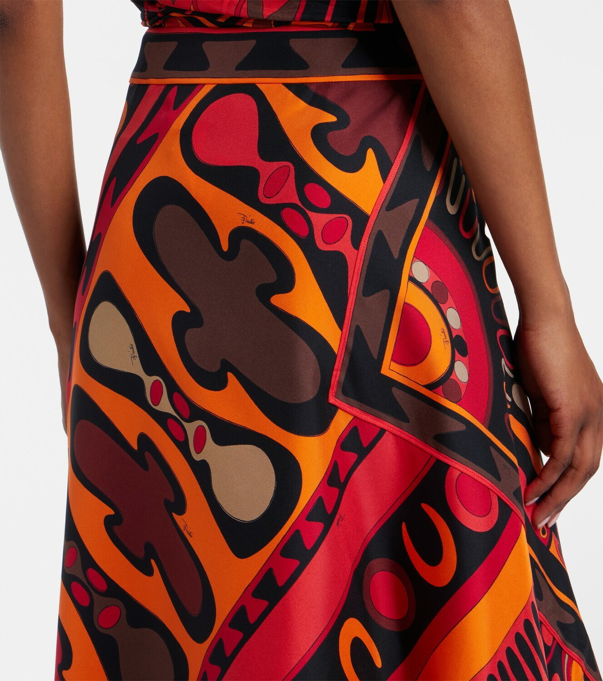 Pucci Soleil asymmetric silk twill midi skirt