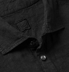 120% - Garment-Dyed Linen Polo Shirt - Black