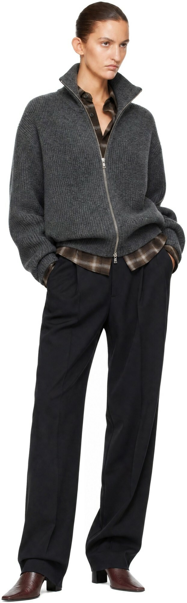 ssstein Gray Extra Fine Wool Knit Drivers Cardigan