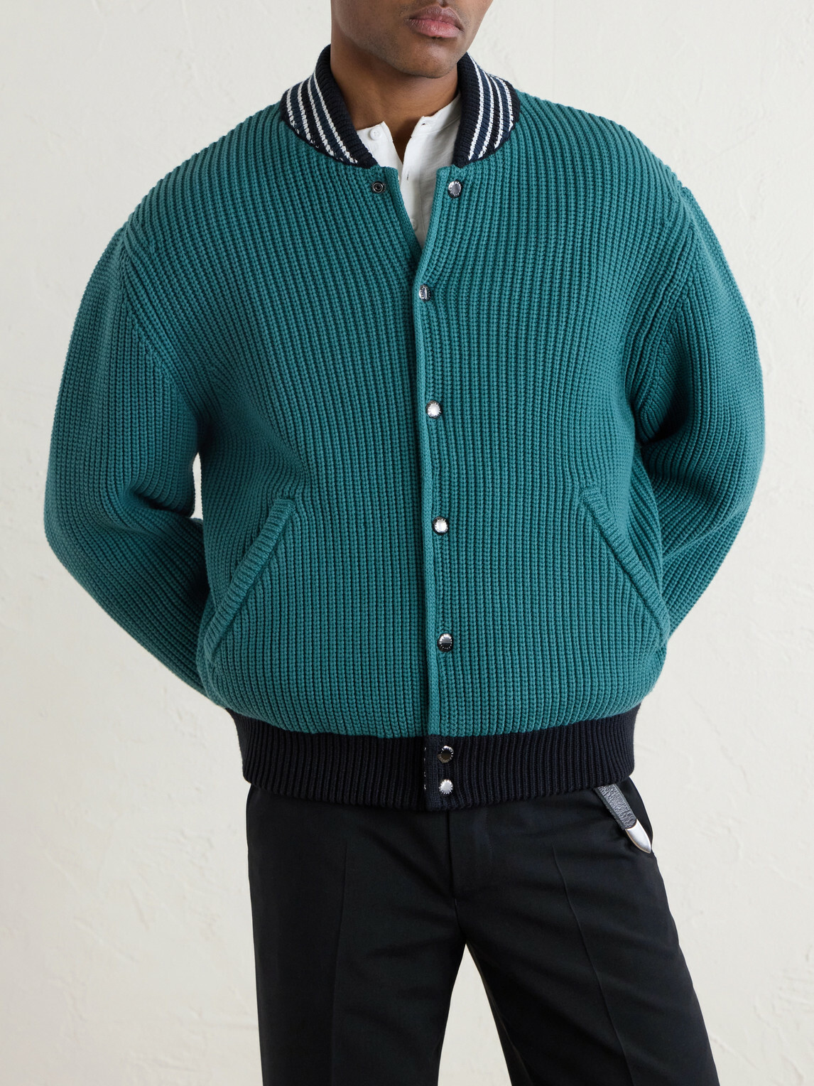 Aimé Leon Dore - Reversible Knitted Cotton-Blend Bomber Jacket - Green