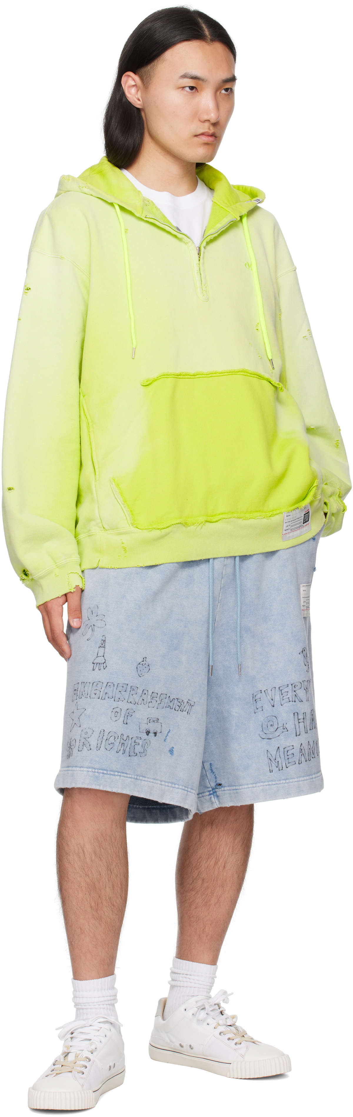 Maison MIHARA YASUHIRO Blue Bleached Graffiti Print Sweat Shorts