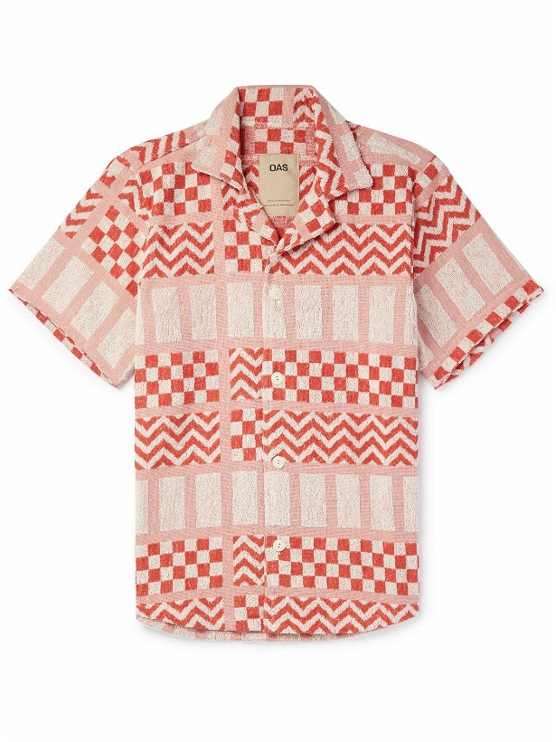 Photo: OAS - Camp-Collar Checked Cotton-Terry Shirt - Red