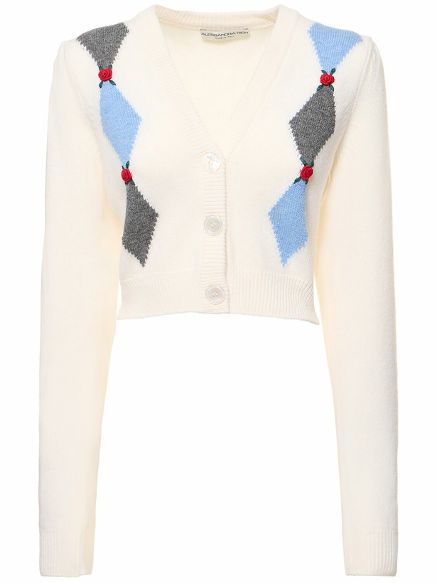 Photo: ALESSANDRA RICH - Diamond Jacquard Wool Knit Crop Cardigan