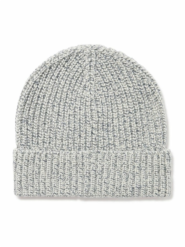 Photo: Brunello Cucinelli - Brushed Ribbed-Knit Beanie - Blue