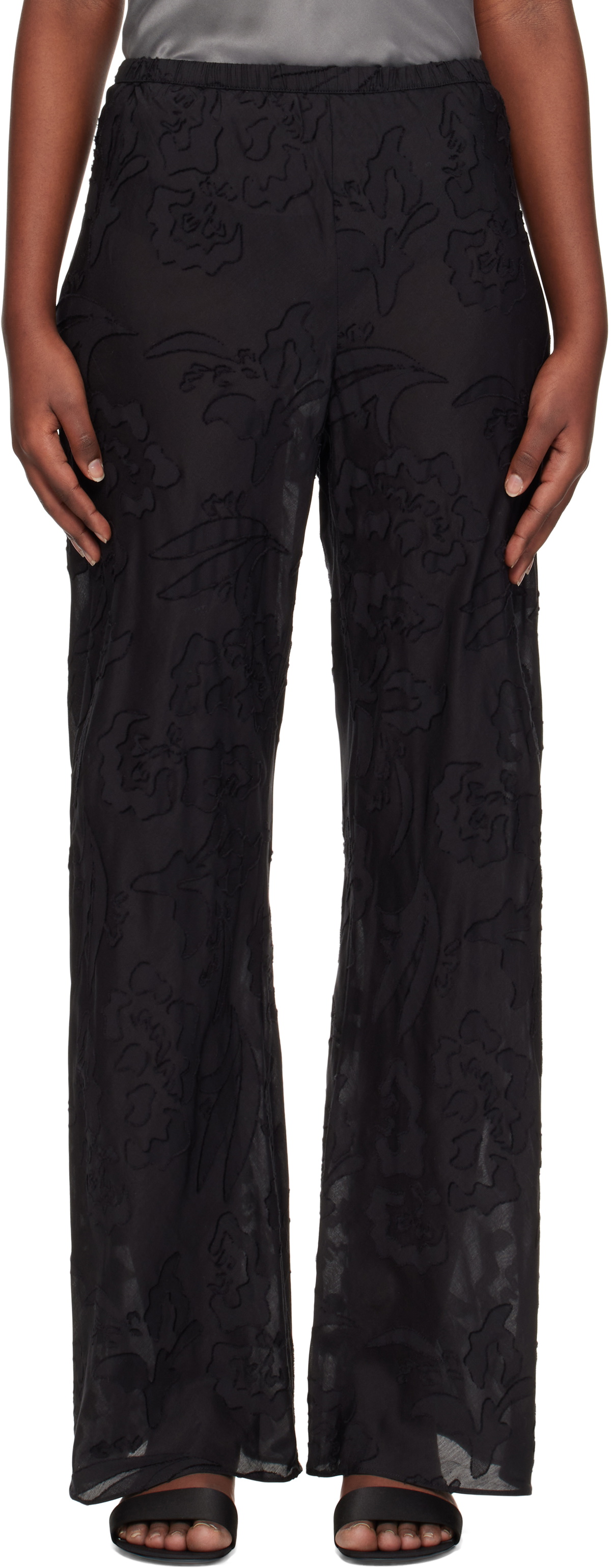 Silk Laundry Black Clip Silk Bias Cut Lounge Pants