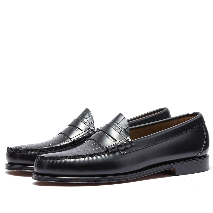 Photo: Bass Weejuns Men's Larson Moc Croc Mix Loafer in Black Leather