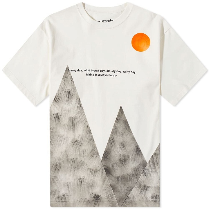 Photo: And Wander Men's Hand Painted Mountain T-Shirt in Off White