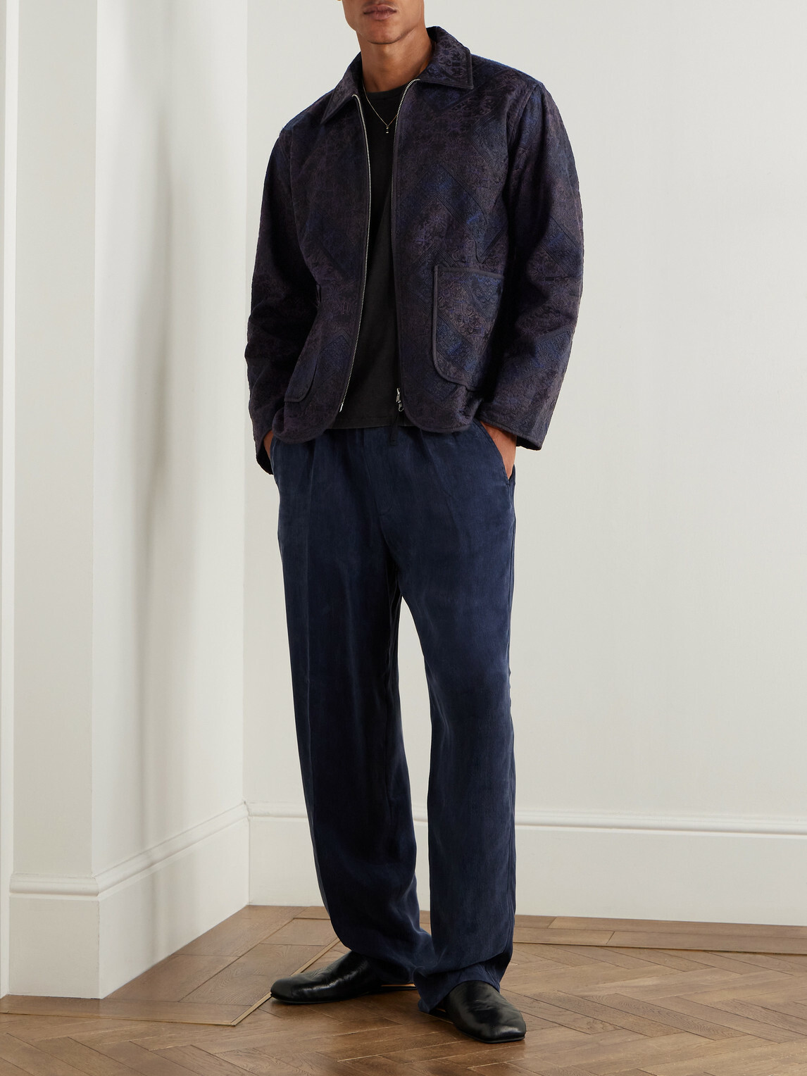 Kardo - Paiwand Studio Amardeep Embroidered Cotton-Herringbone Jacket - Blue