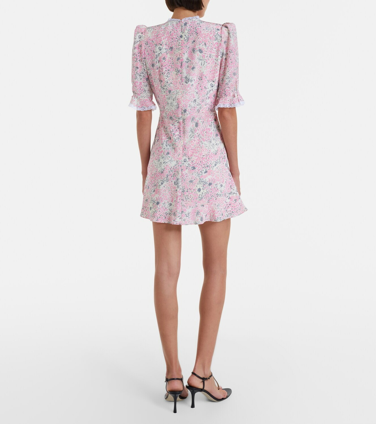 Alessandra Rich Lace-trimmed floral silk minidress