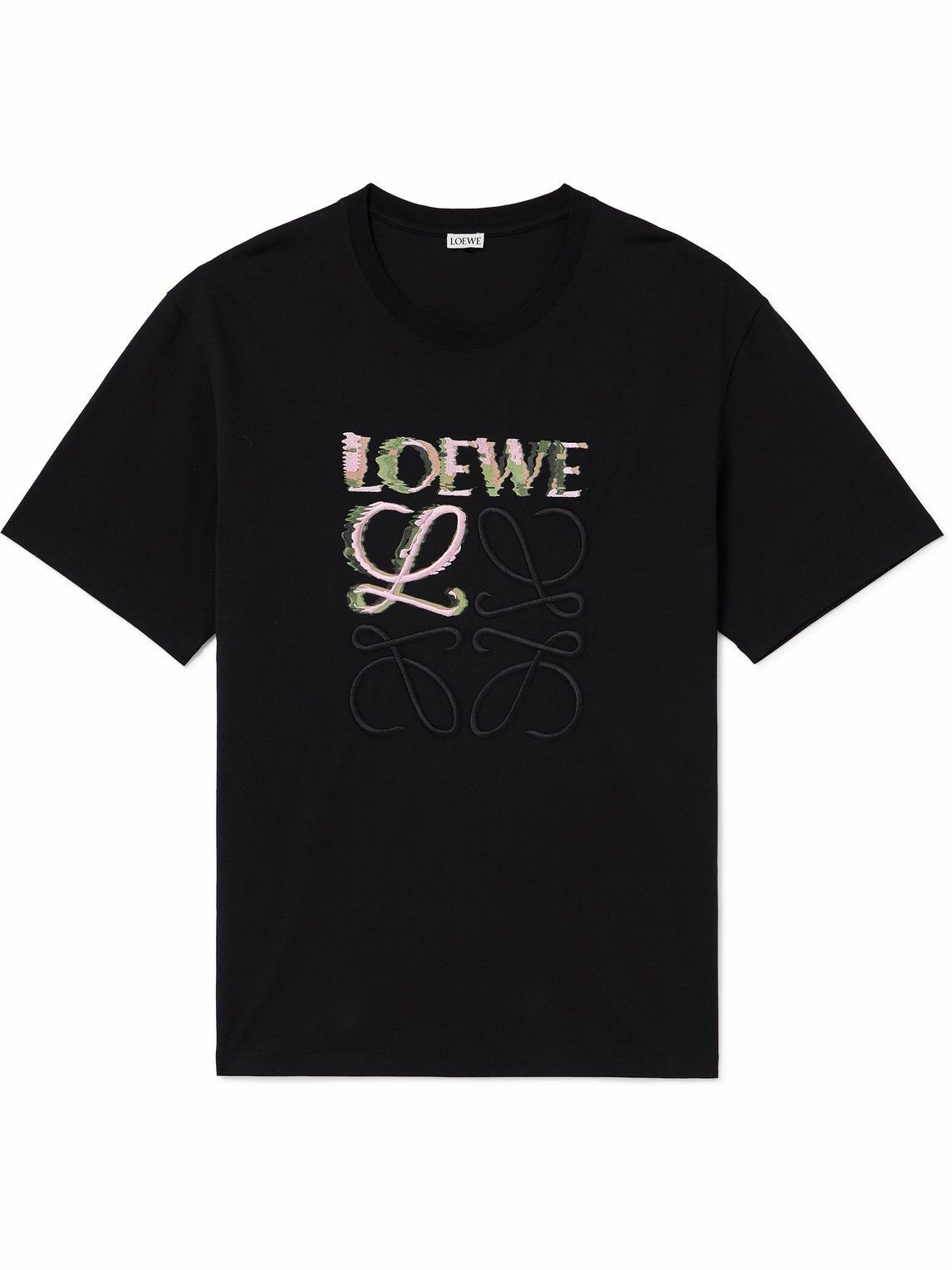 Photo: LOEWE - Logo-Embroidered Cotton-Jersey T-Shirt - Black