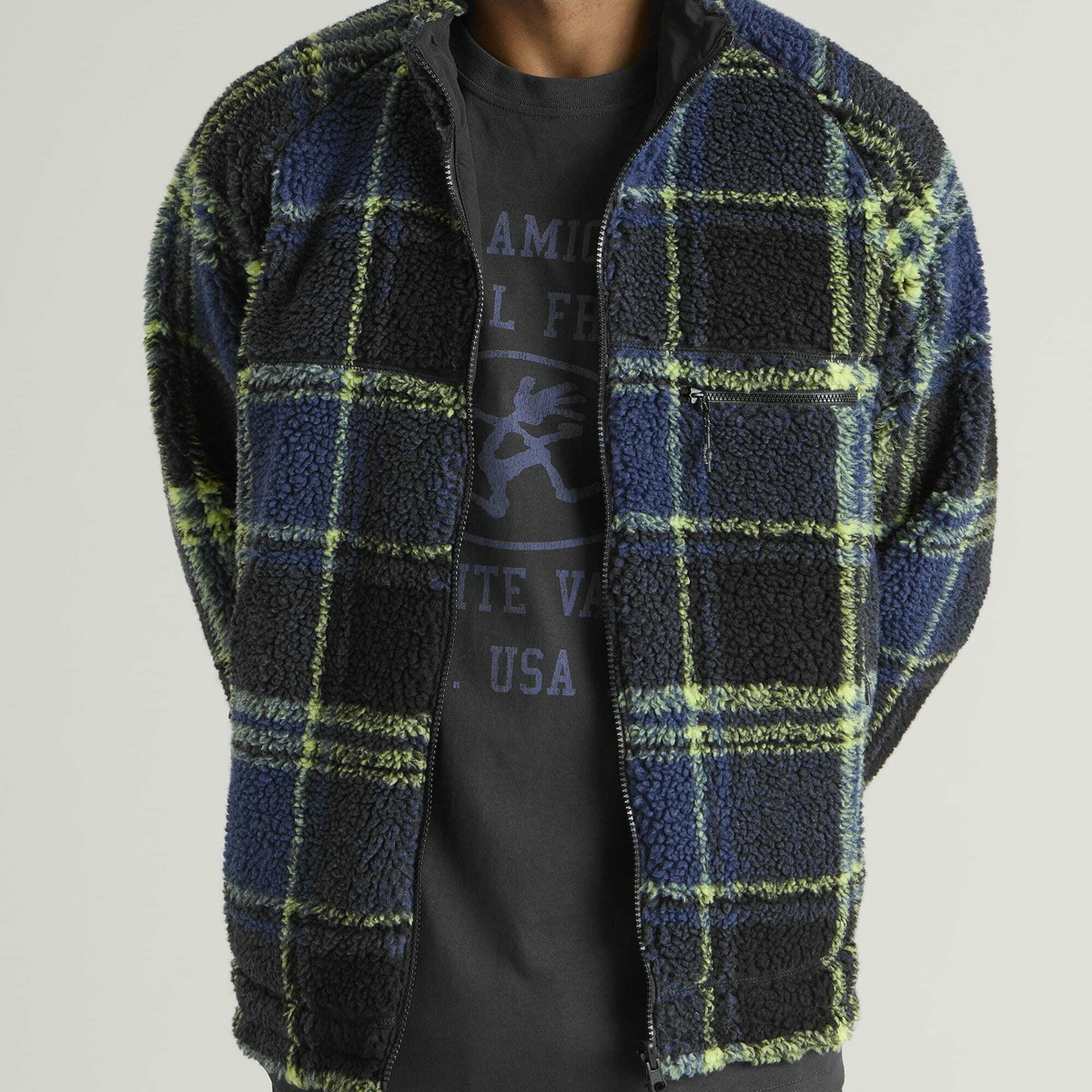 Gramicci Reversible Sherpa Jacket in Plaid/Black