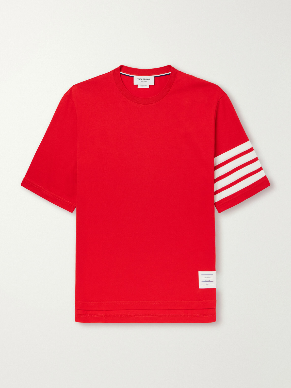 Thom Browne - Logo-Appliquéd Striped Cotton-Jersey T-Shirt - Red