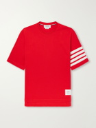 Thom Browne - Logo-Appliquéd Striped Cotton-Jersey T-Shirt - Red