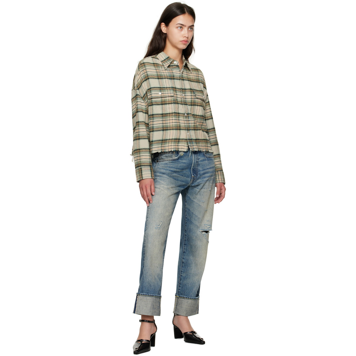 R13 Blue Cuffed Boyfriend Jeans