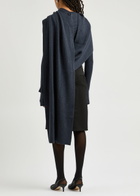 Helmut Lang Draped Ribbed Wool-blend Jumper Navy