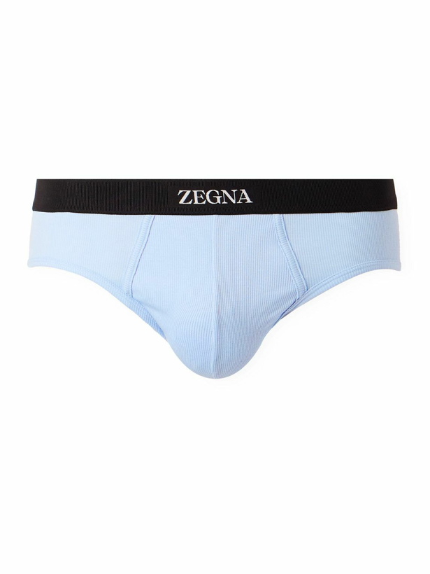 Photo: Zegna - Ribbed Cotton and Modal-Blend Briefs - Blue