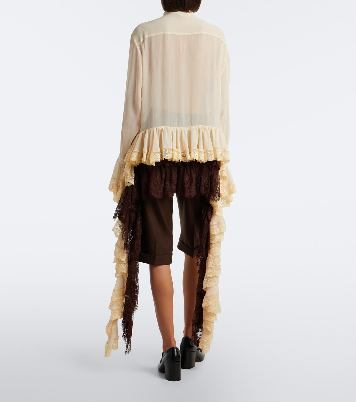 Xu Zhi Ruffled lace-trimmed chiffon blouse