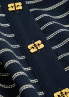 Ganni Striped Peplum Piqué Cotton Polo Shirt Navy