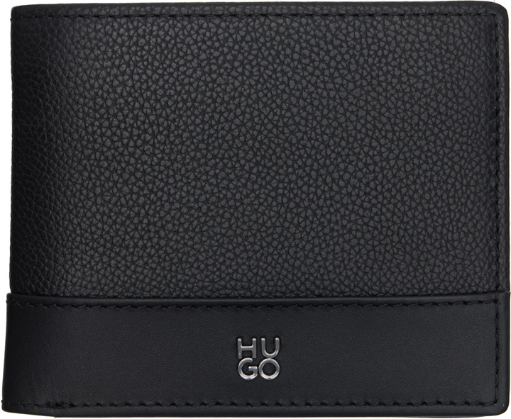 Photo: Hugo Black Stacked-Logo Trifold Leather Wallet