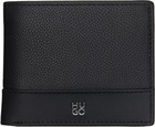 Hugo Black Stacked-Logo Trifold Leather Wallet