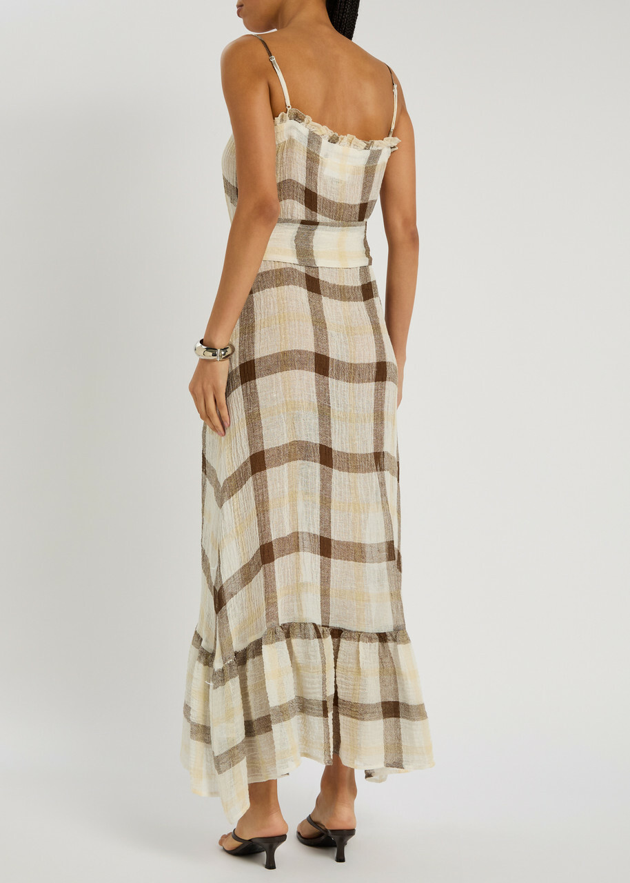 Lisa Marie Fernandez Checked Belted Linen-blend Maxi Dress Multicoloured