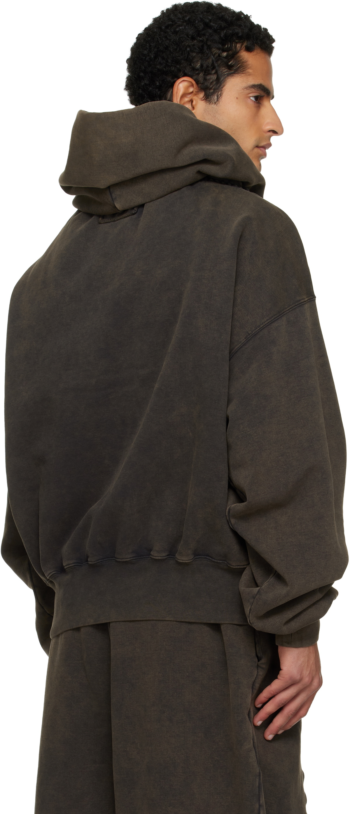 ALAINPAUL Brown Gathered Neckline Hoodie