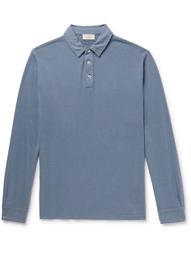 Photo: Altea - Cotton and Cashmere-Blend Jersey Polo Shirt - Blue