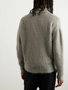 AMI PARIS - Brushed-Knit Polo Shirt - Gray