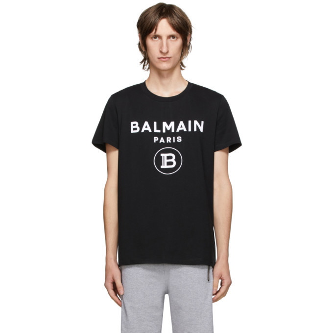 Photo: Balmain Black Flocked Logo T-Shirt