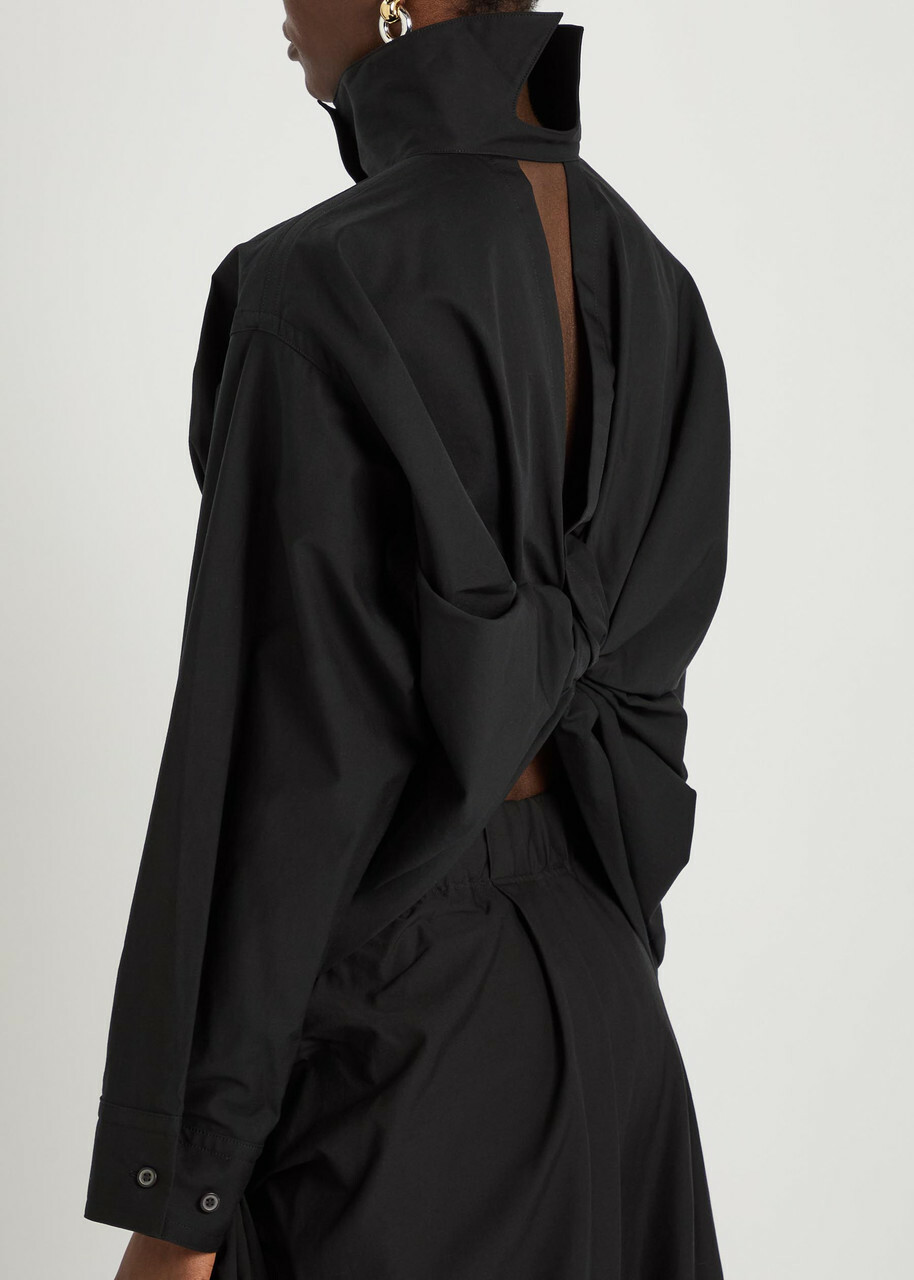 Issey Miyake Twisted Draped Cotton-blend Shirt Black
