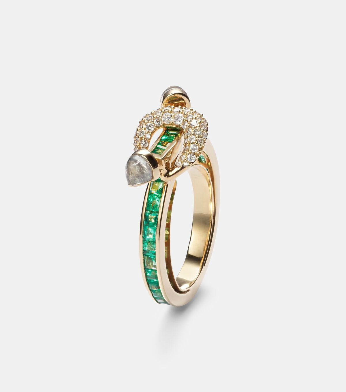 Ananya Chakra 18kt gold ring with emeralds and gemstones
