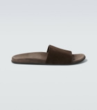 The Row Hugh suede slides