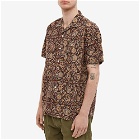Beams Plus Men's Short Sleeve Open Collar Floral Block Print Shirt in Brown