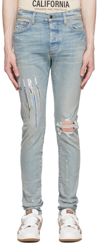 Photo: AMIRI Blue Paint Drip Core Logo Jeans