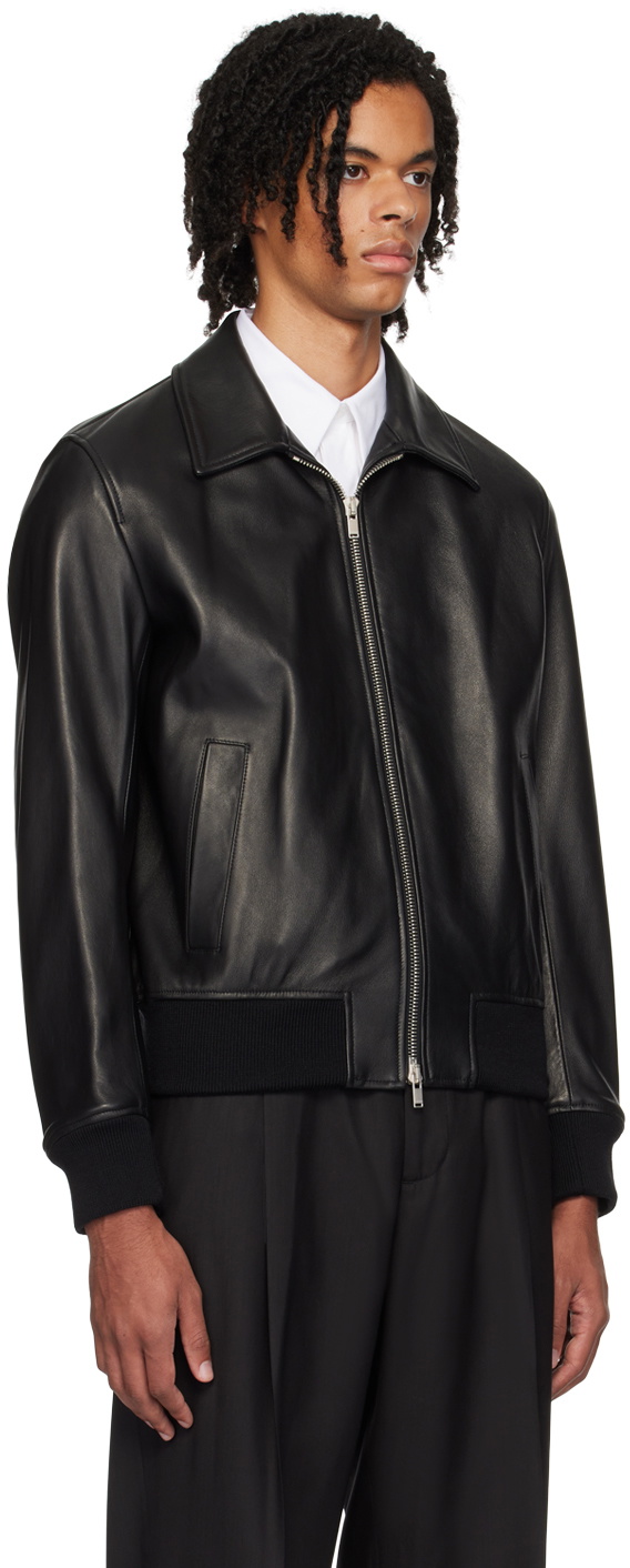 Lardini Black Zip Leather Bomber Jacket Lardini