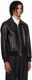 Lardini Black Zip Leather Bomber Jacket