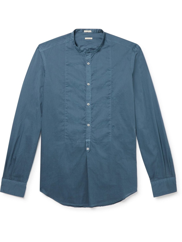 Photo: Massimo Alba - Kos Slim-Fit Grandad-Collar Cotton-Voile Half-Placket Shirt - Blue