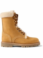 CELINE - Shearling-Trimmed Nubuck Boots - Brown
