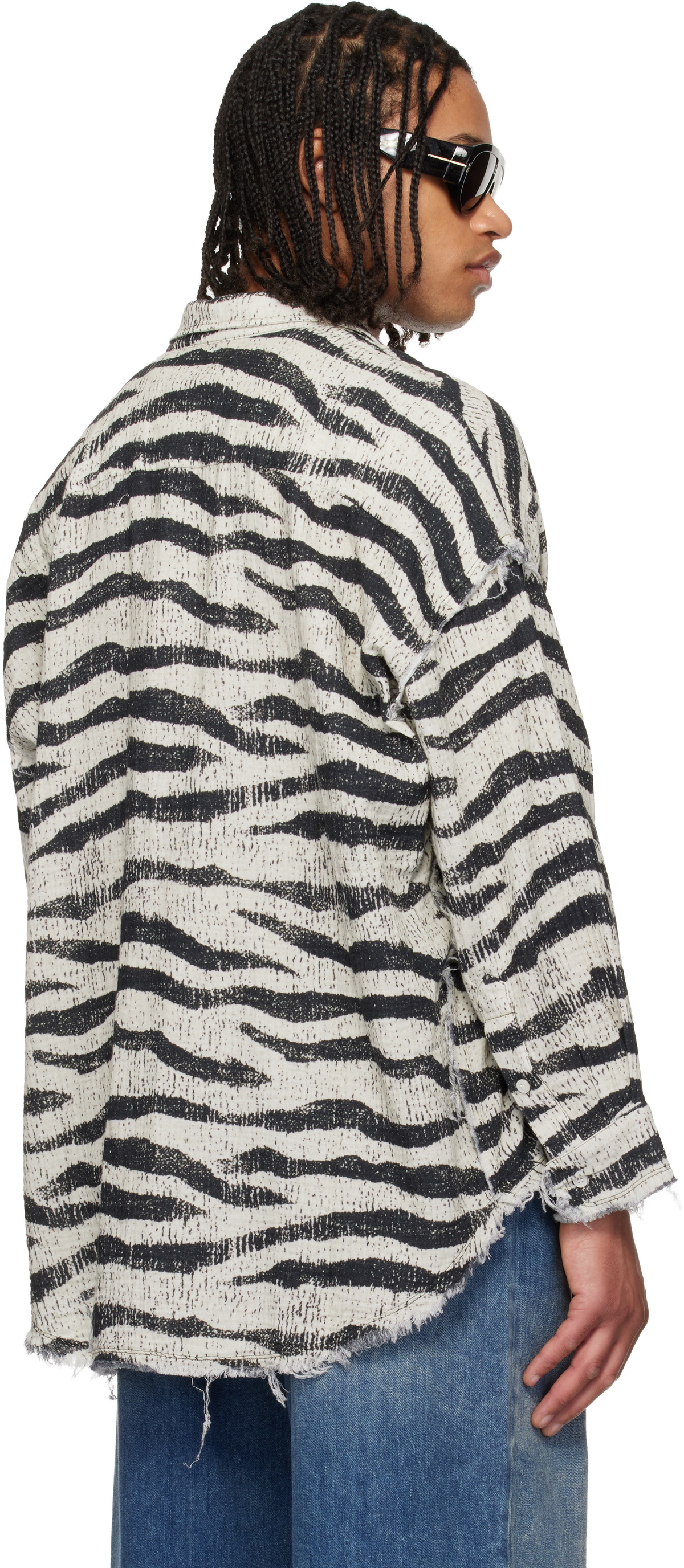 R13 Black & White Shredded Seam Drop Neck Shirt
