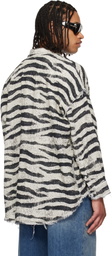 R13 Black & White Shredded Seam Drop Neck Shirt