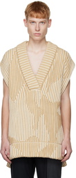 Feng Chen Wang Khaki Jacquard Oversized V-Neck