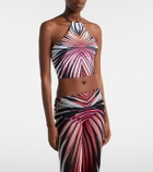 Roberto Cavalli Printed halterneck mesh crop top