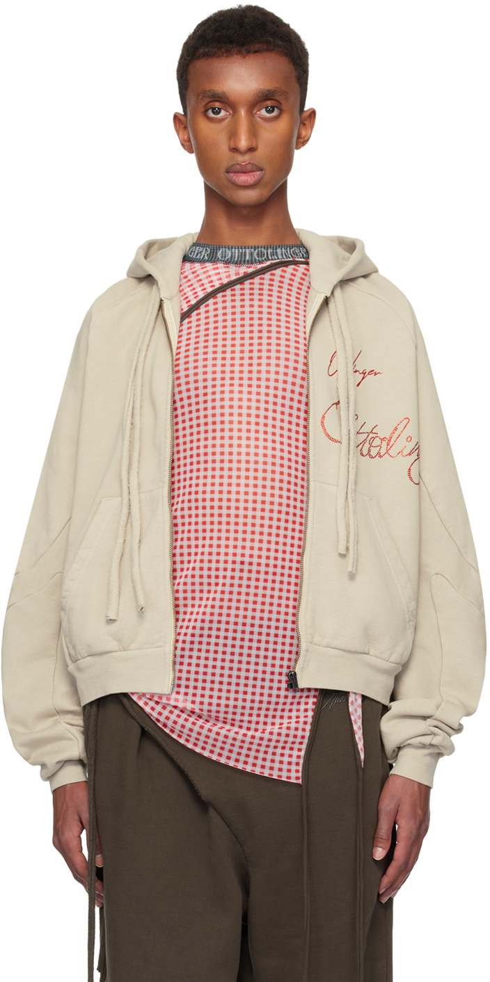 Ottolinger Brown Multiline Zip Hoodie Ottolinger