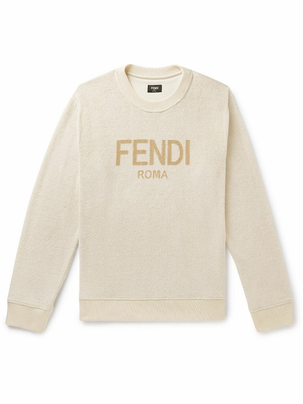 Photo: Fendi - Logo-Print Cotton-Blend Terry Sweatshirt - Neutrals
